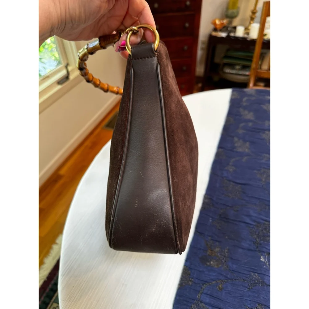 Gucci Brown Suede Bamboo Handle Bag w/ Shoulder Strap - Picture 7 of 16